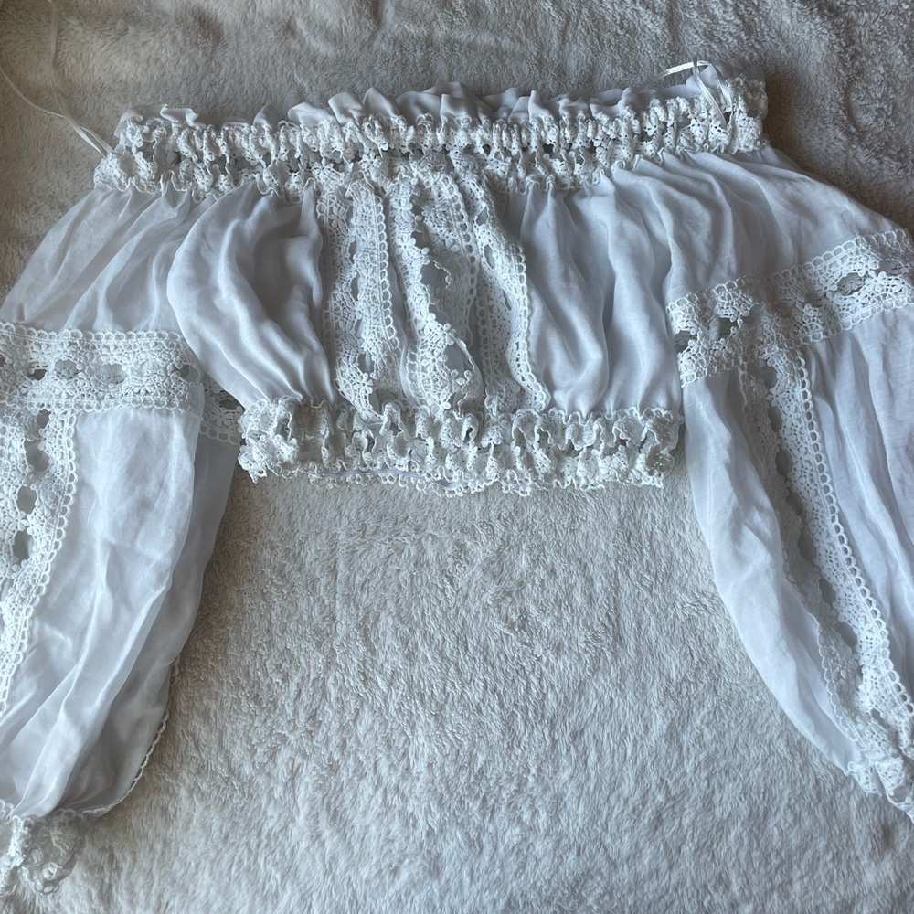 White Lace Off-Shoulder Crop Top